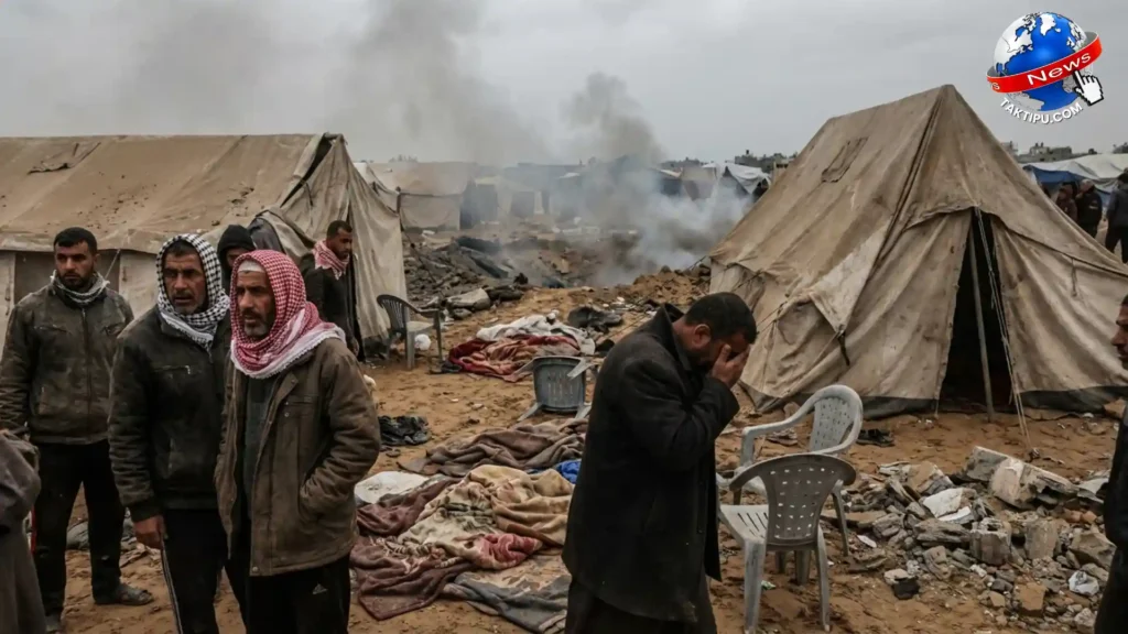 Gambar foto realistik kepulan asap dari tapak kem pelarian gaza akibat kemusnahan daripada bedilan roket tentera Israel.