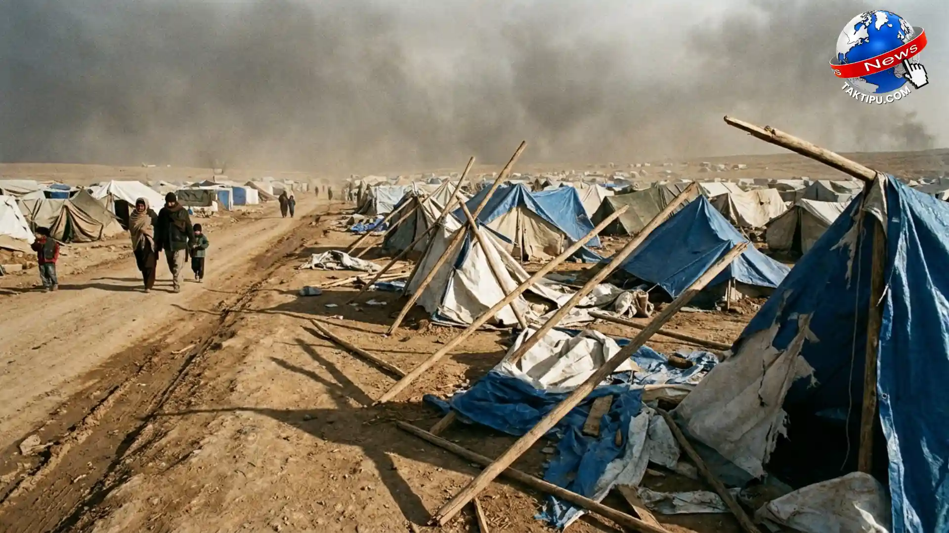 Gambar foto realistik kerosakan total penempatan pelarian Palestin akibat impak bedilan roket tentera Israel siber.