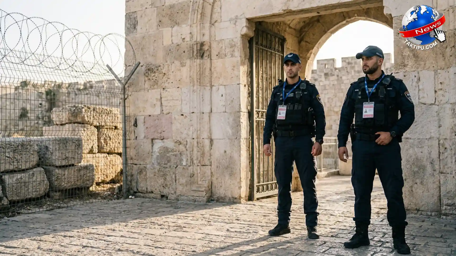 Foto realistik kawalan ketat penguatkuasa bersenjata di pintu gerbang bagi menyekat pelawat daripada isu penceroboh Masjid al Aqsa.