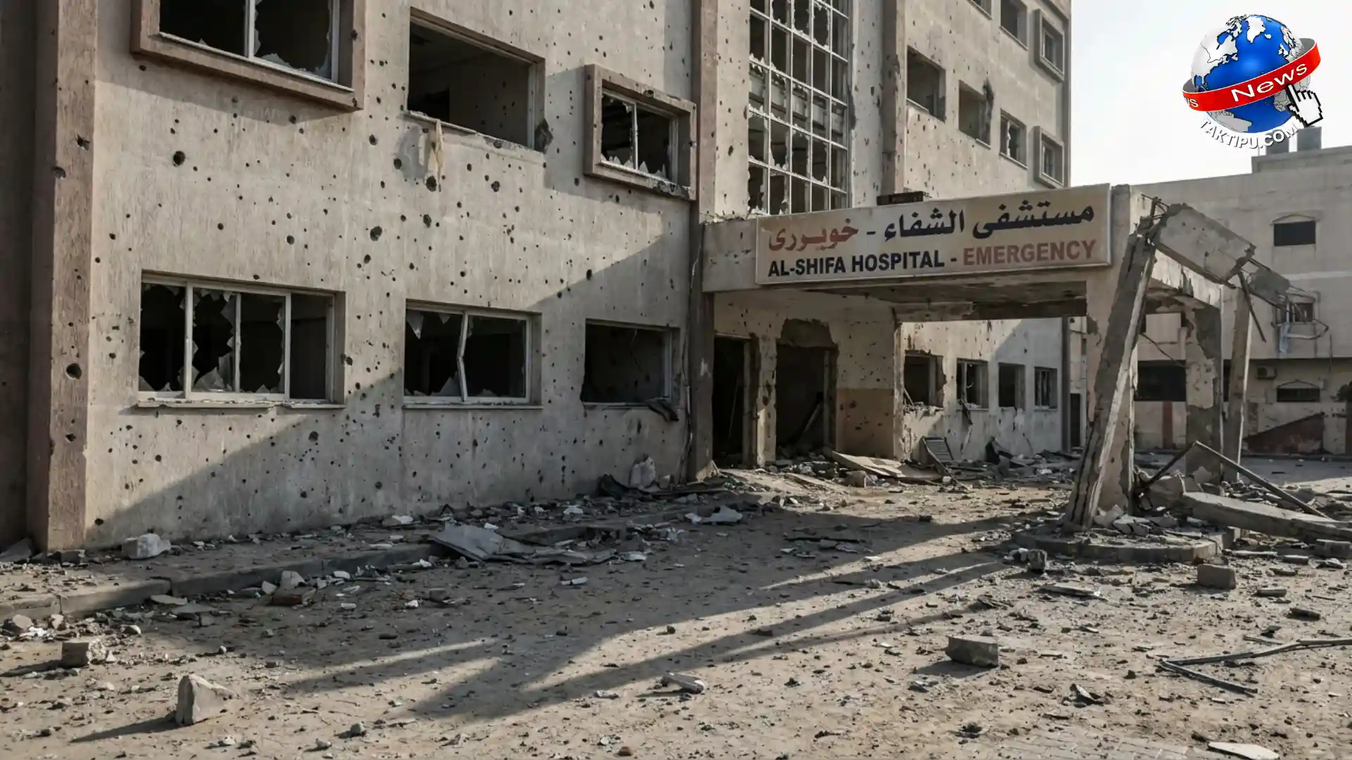 Foto realistik kerosakan pada dinding Hospital Kamal Adwan kesan daripada konflik tahanan petugas kesihatan siber - Dr Hussam Abu Safiya